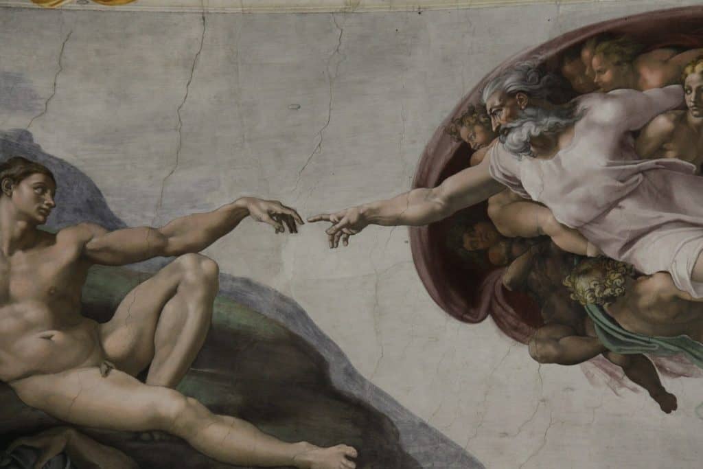 Close up of Michelangelo's The Creation of Adam in the Sistine Chapel