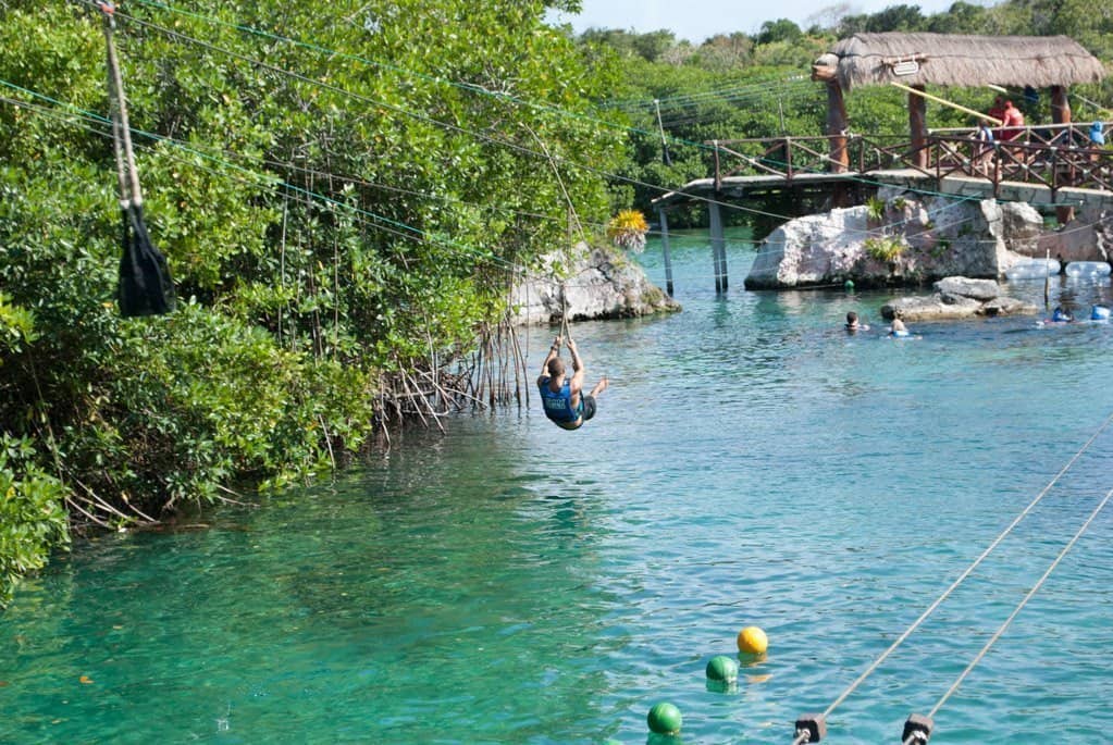 Ziplining at Xel Ha water park near Playa del Carmen Mexico