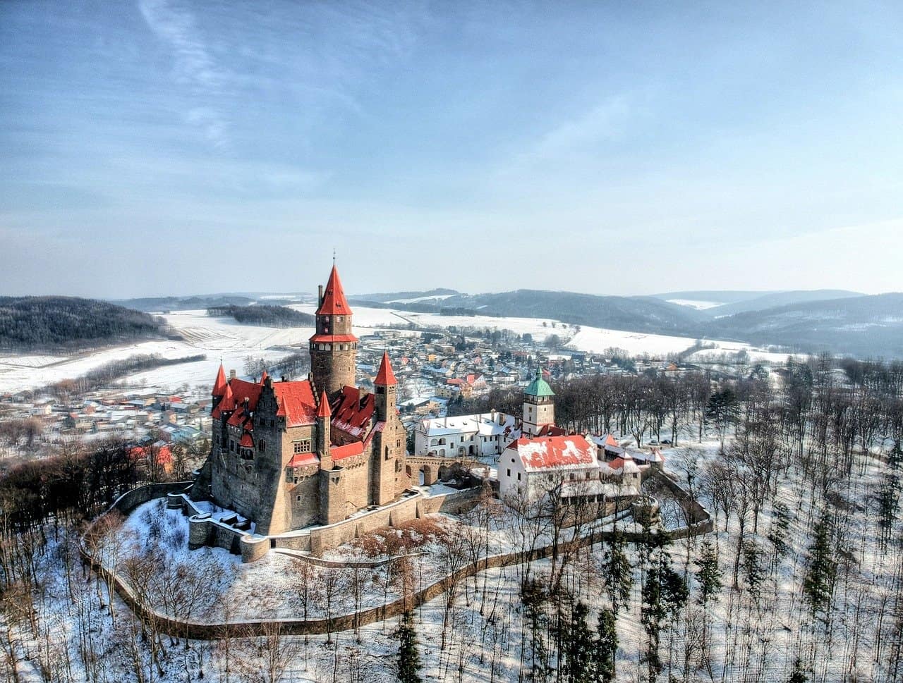 Castle on a hill in the snow