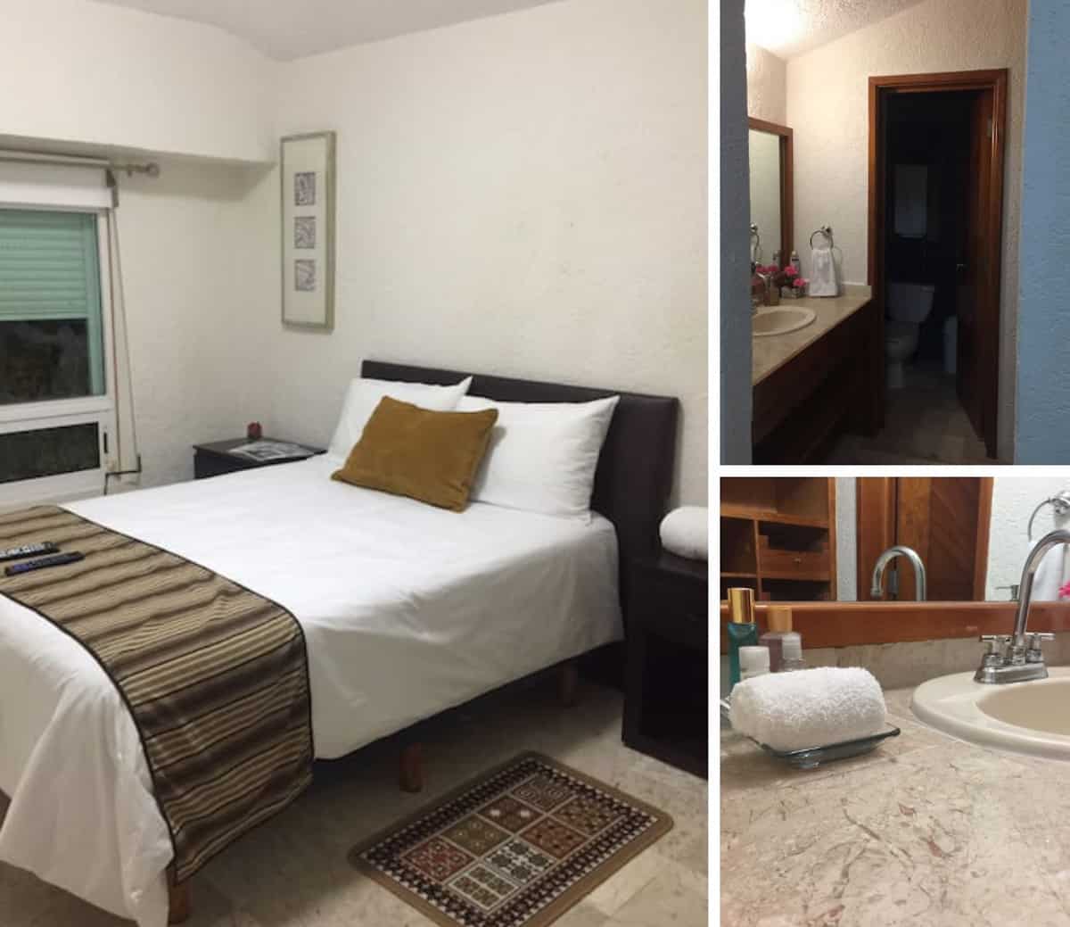 3 images of a bedroom in Cancun Airbnb