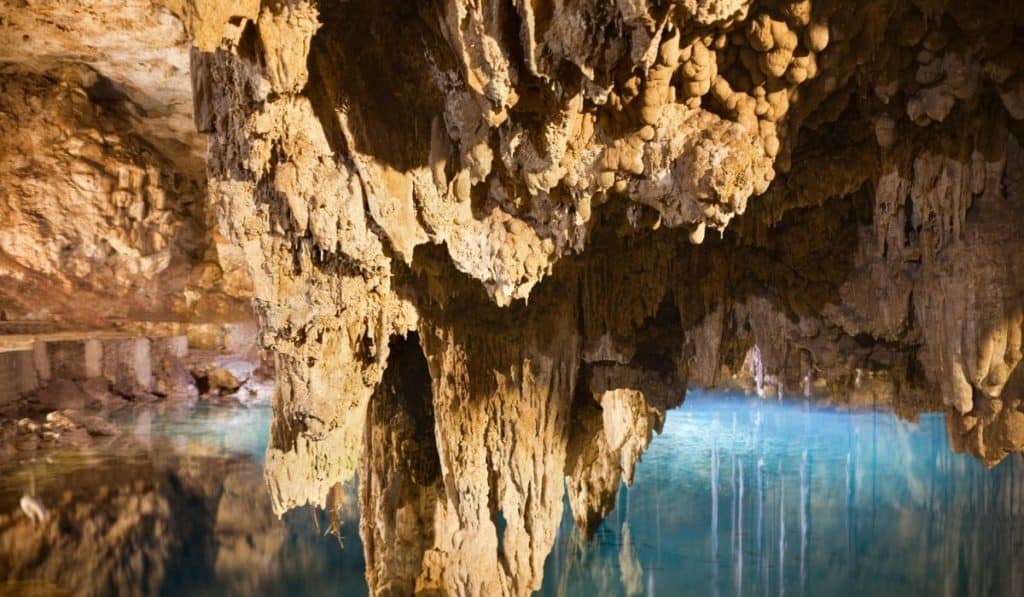 Close up of stalagtites in Kin Ha Cenote