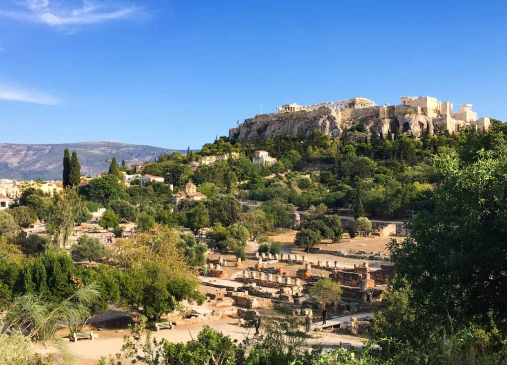 Athens view of ancient ruins and Acropolis