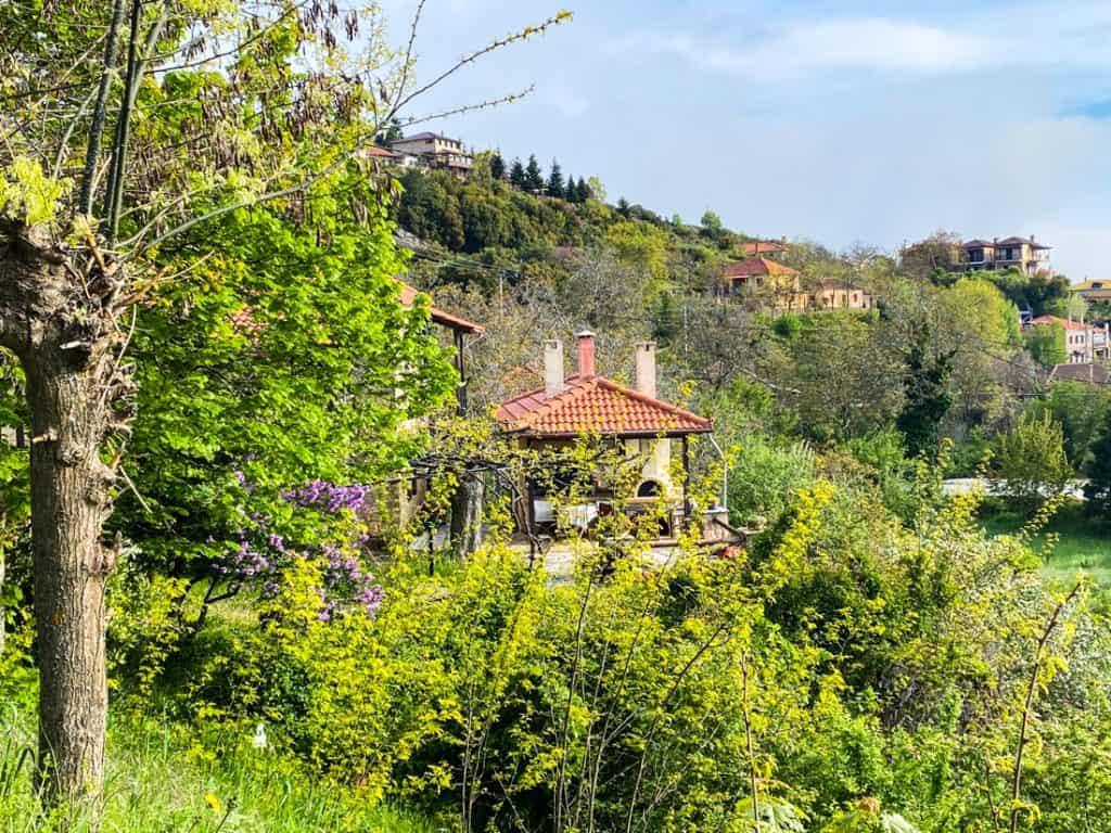 Traditional stone and wood buildings in Trikala Corinthias