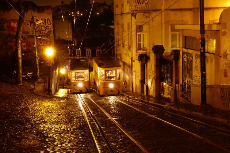Moody streets of Lisbon at night